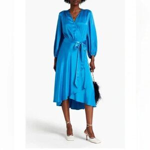 Ghost London Aggie Satin Crepe Midi Wrap Dress Blue XS
